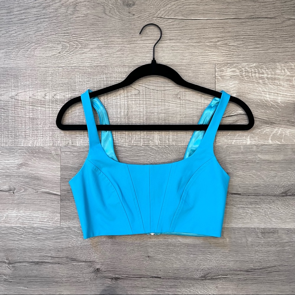 Amanda Uprichard Blue Faux Leather Neon Crop Top